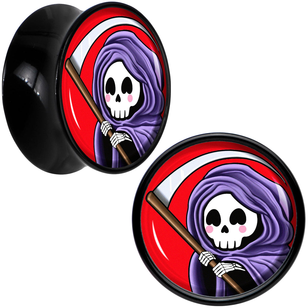 BodyCandy Black Acrylic Grim Reaper Double Flare Plug Set by Onyx O — color detail