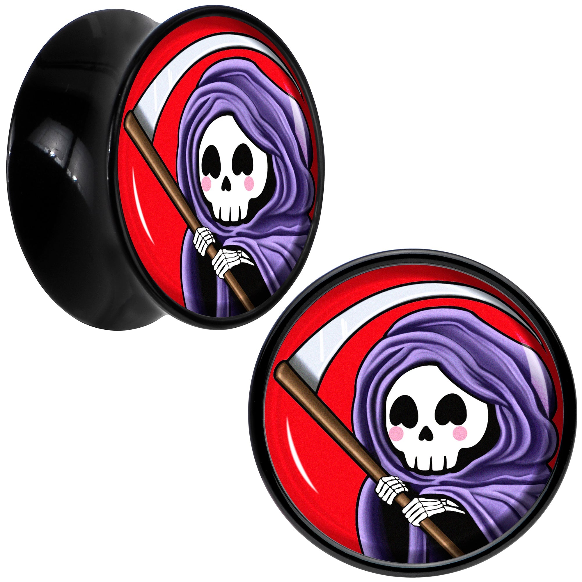 BodyCandy Black Acrylic Grim Reaper Double Flare Plug Set by Onyx O — packaging