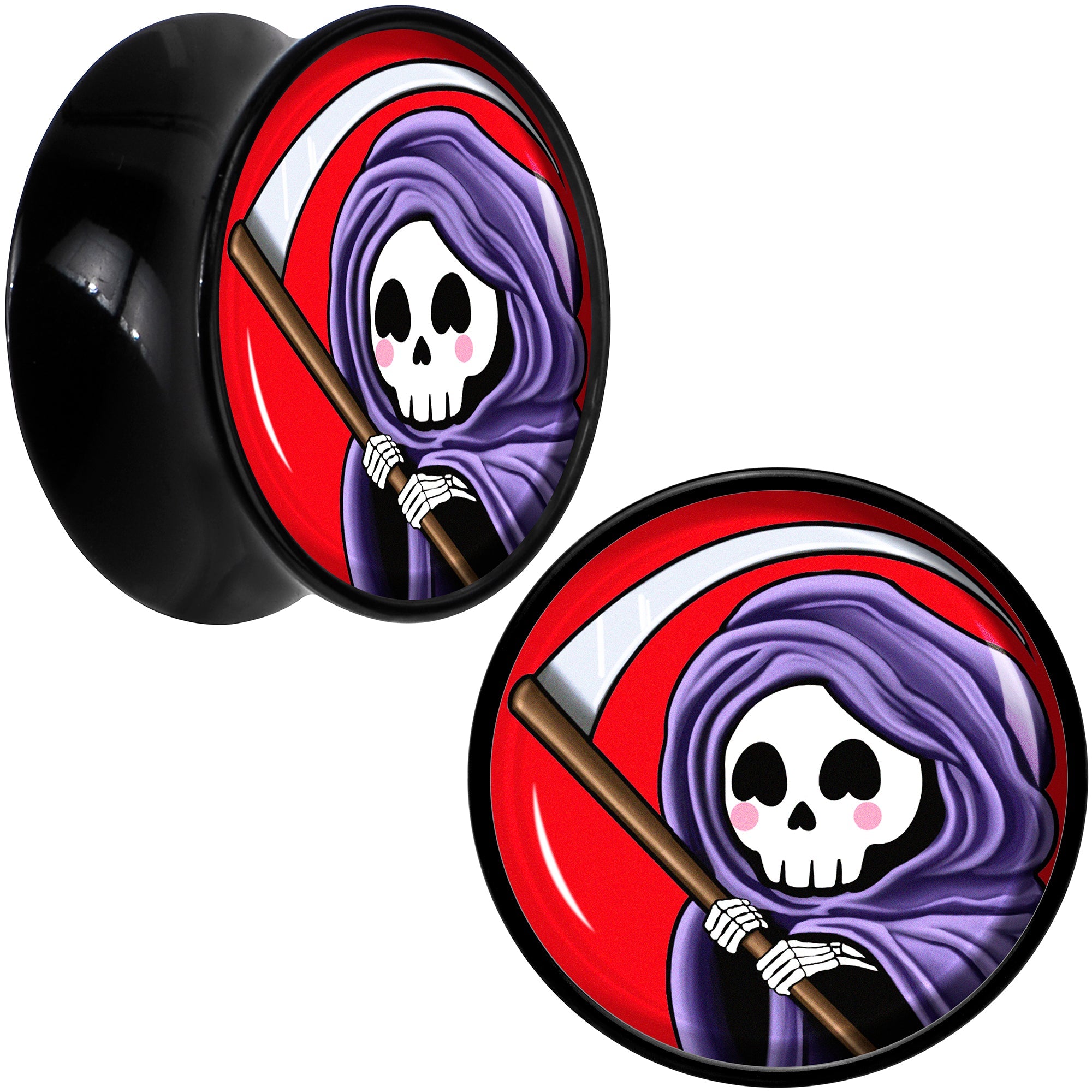 BodyCandy Black Acrylic Grim Reaper Double Flare Plug Set by Onyx O — comparison shot