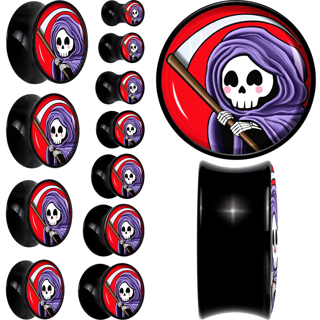 BodyCandy Black Acrylic Grim Reaper Double Flare Plug Set by Onyx O — main product shot