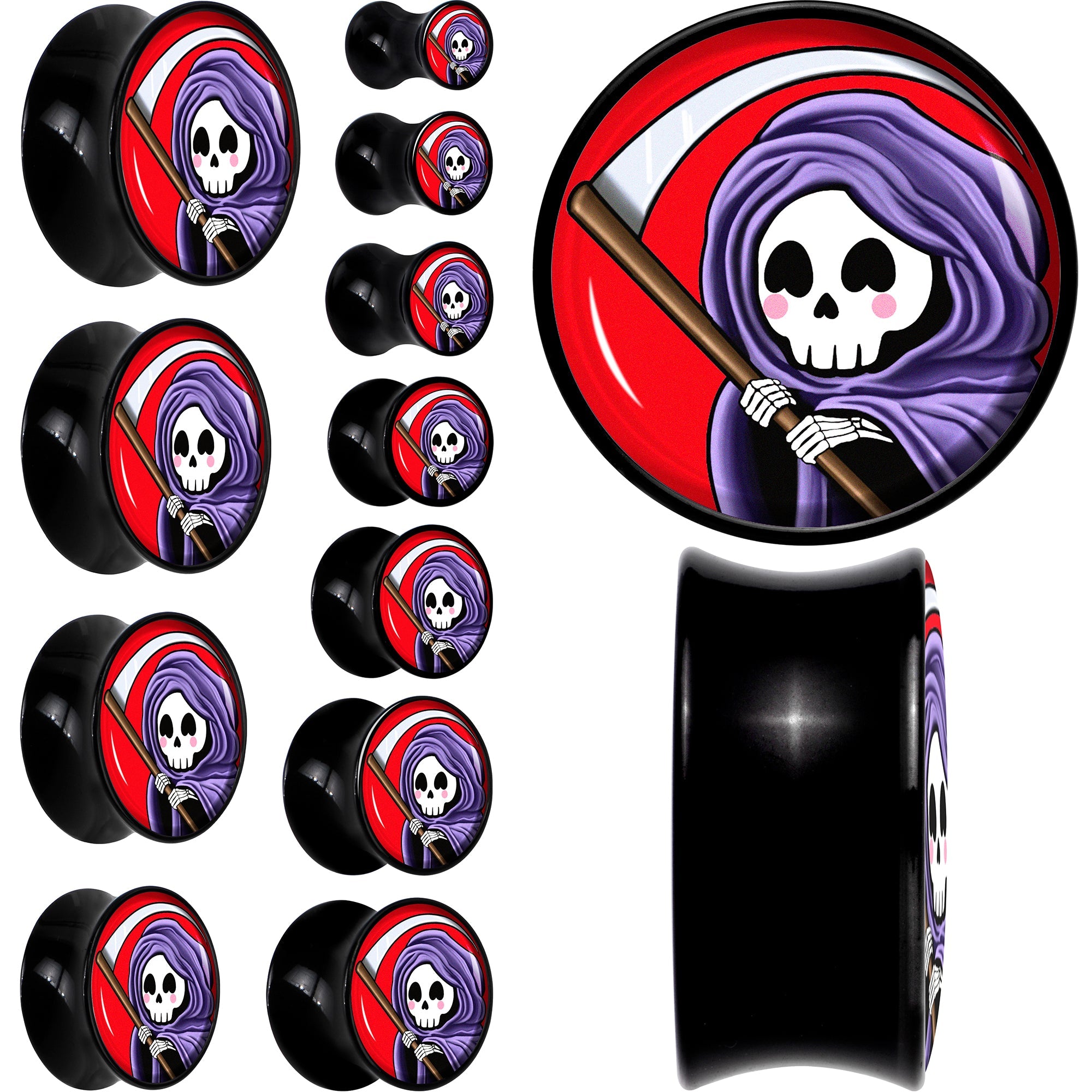 BodyCandy Black Acrylic Grim Reaper Double Flare Plug Set by Onyx O — main product shot