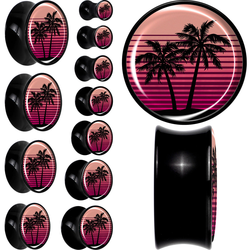 BodyCandy Palm Tree Retro Sunset Black Acrylic Saddle Plug Set by Onyx O — main product shot