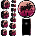 BodyCandy Palm Tree Retro Sunset Black Acrylic Saddle Plug Set by Onyx O — main product shot