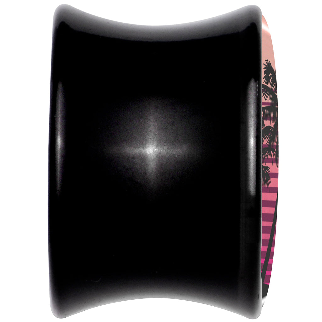 BodyCandy Palm Tree Retro Sunset Black Acrylic Saddle Plug Set by Onyx O — back view