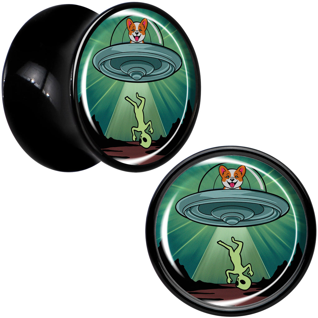 BodyCandy 0G Reverse Alien UFO Abduction Black Acrylic Saddle Plug Set by Onyx O — detail close-up