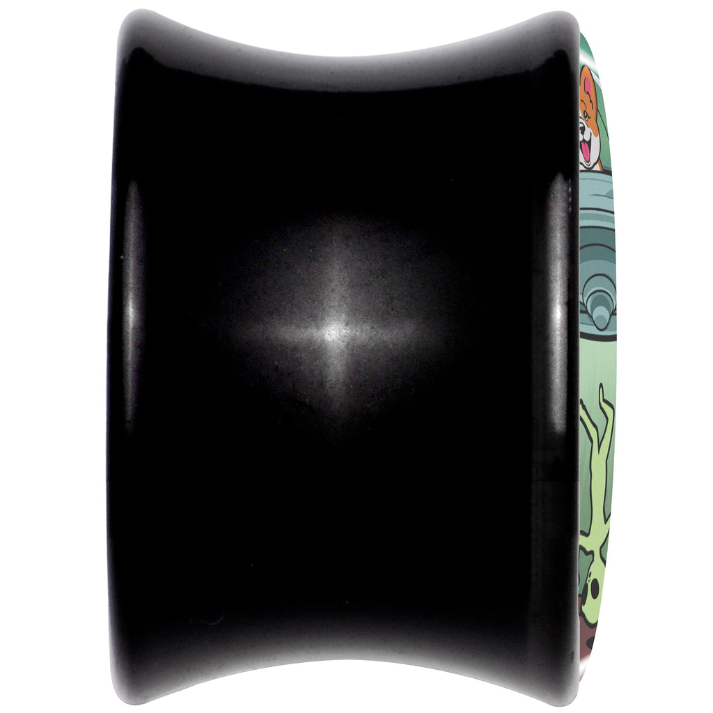 BodyCandy 0G Reverse Alien UFO Abduction Black Acrylic Saddle Plug Set by Onyx O — back view
