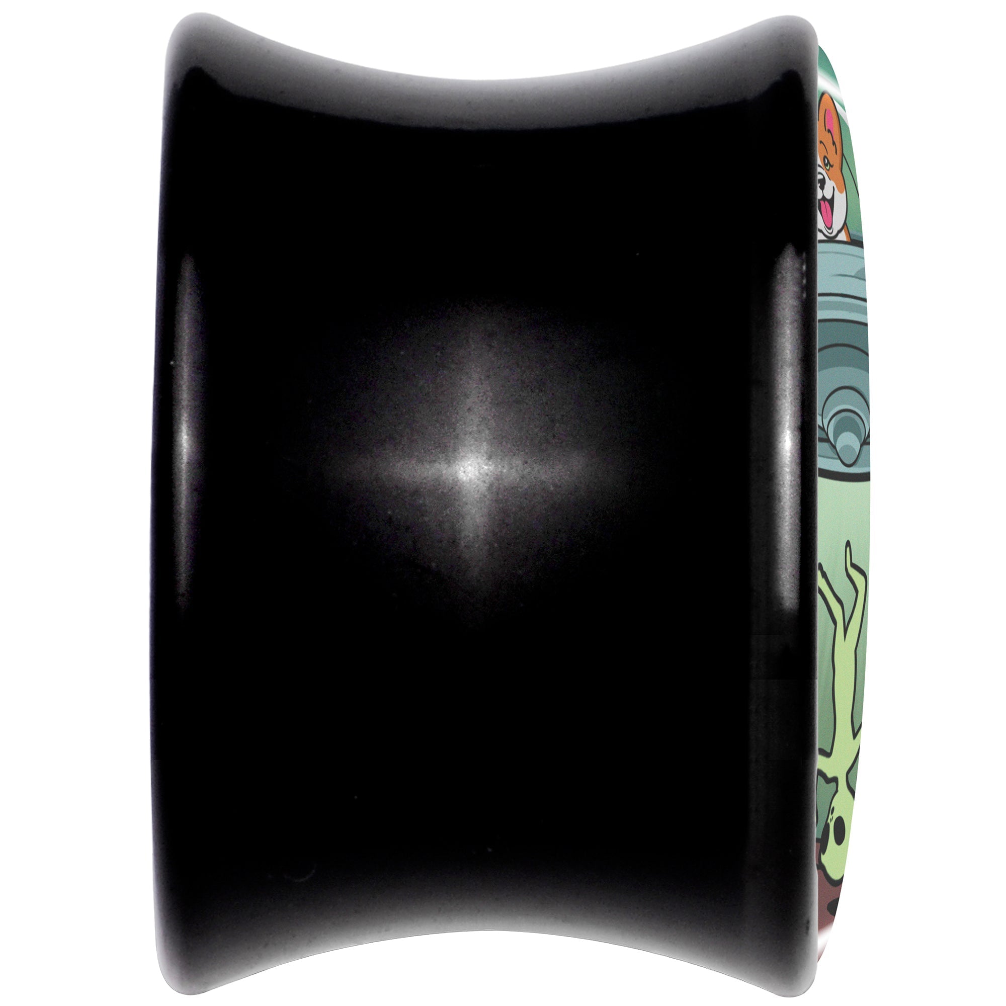 BodyCandy 0G Reverse Alien UFO Abduction Black Acrylic Saddle Plug Set by Onyx O — back view