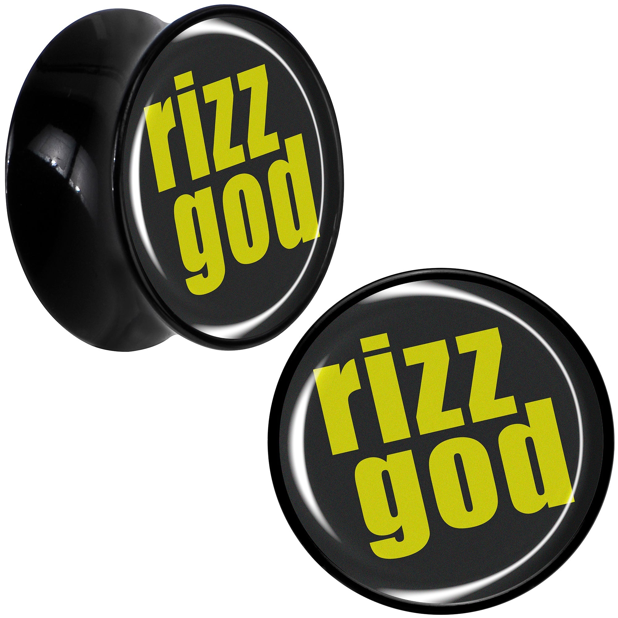 BodyCandy RIZZ GOD Black Acrylic Saddle Plug Set by Onyx O — comparison shot