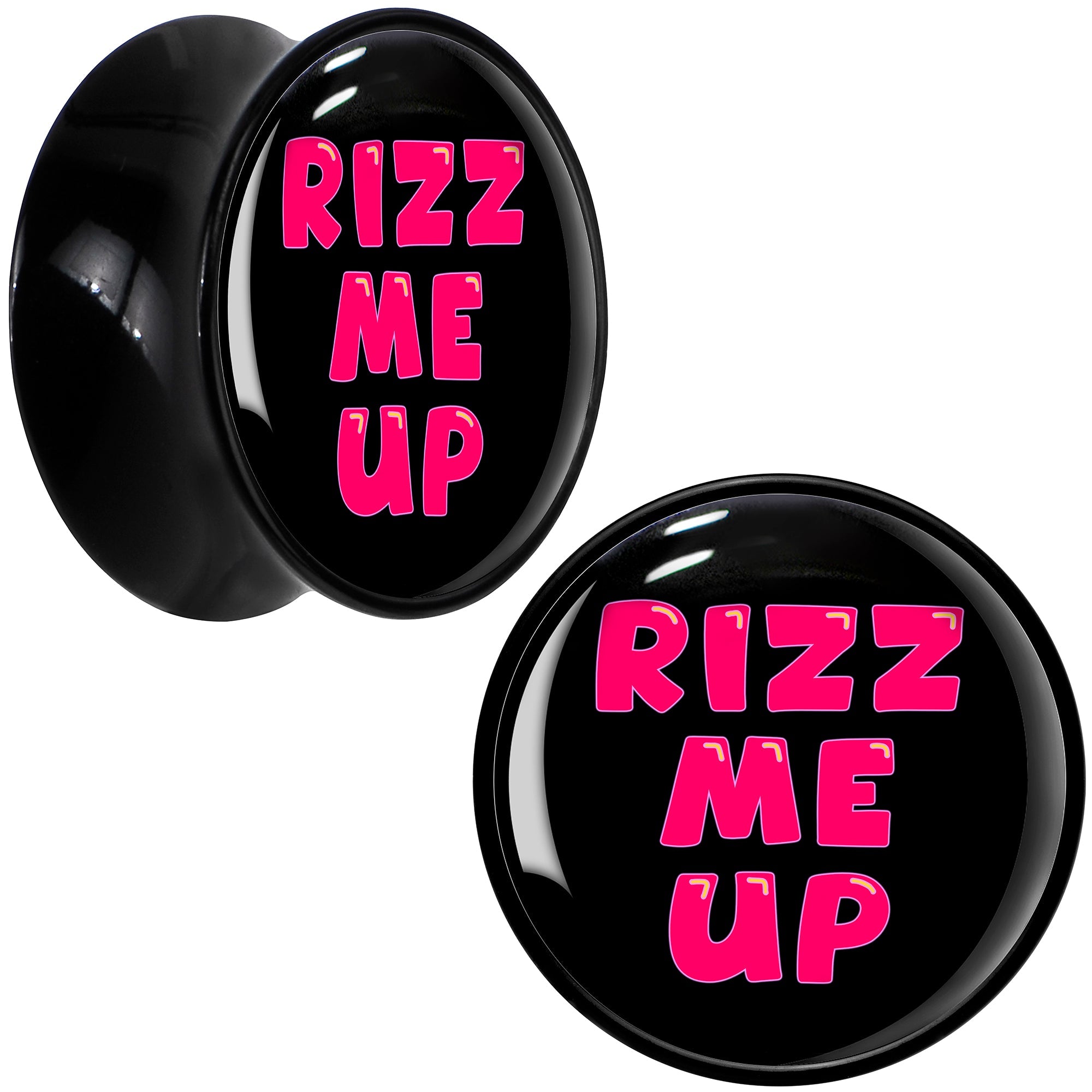 BodyCandy RIZZ ME UP Black Acrylic Saddle Plug Set by Onyx O — comparison shot