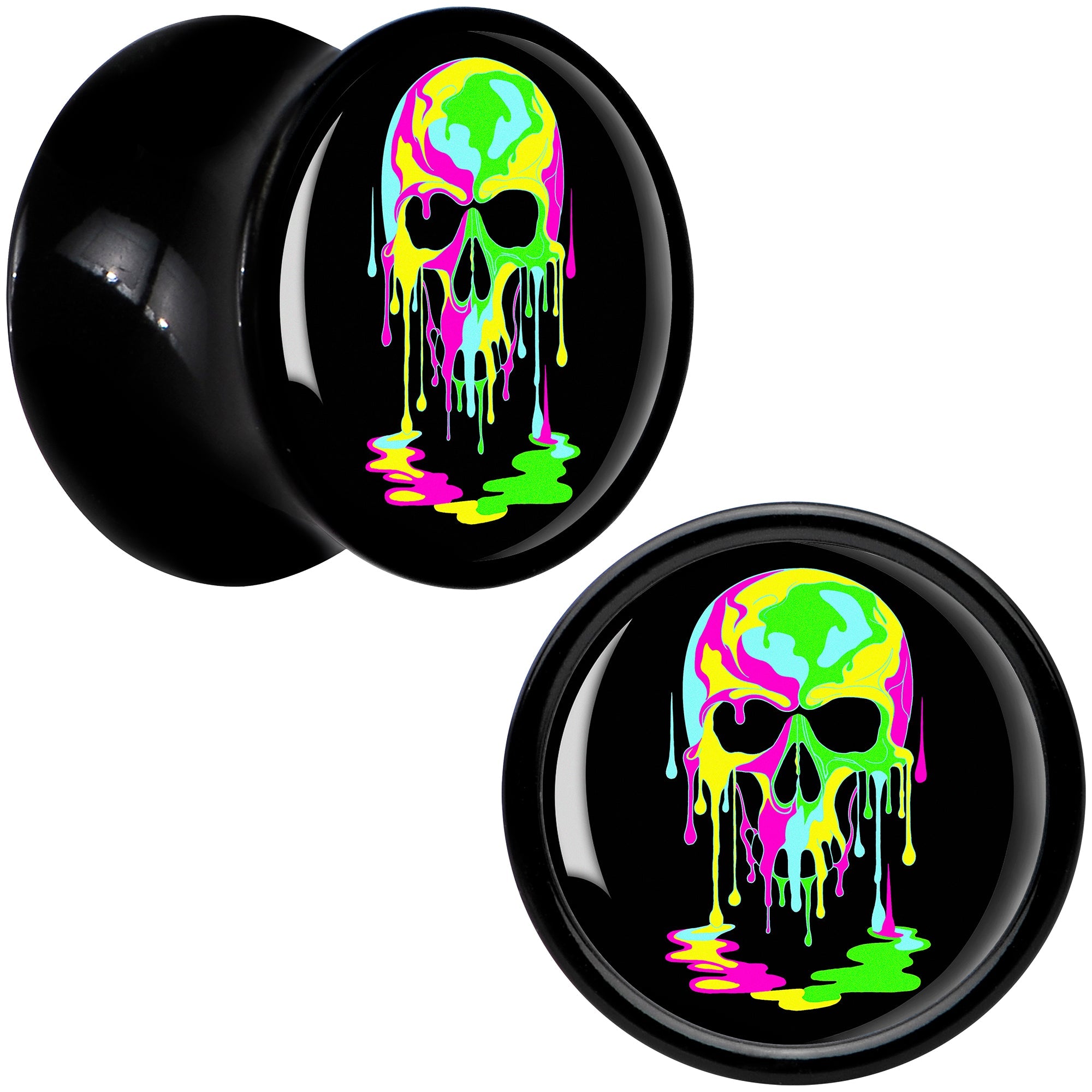BodyCandy Ultra Bright Melting Skull Black Acrylic Saddle Plug Set by Onyx O — side view