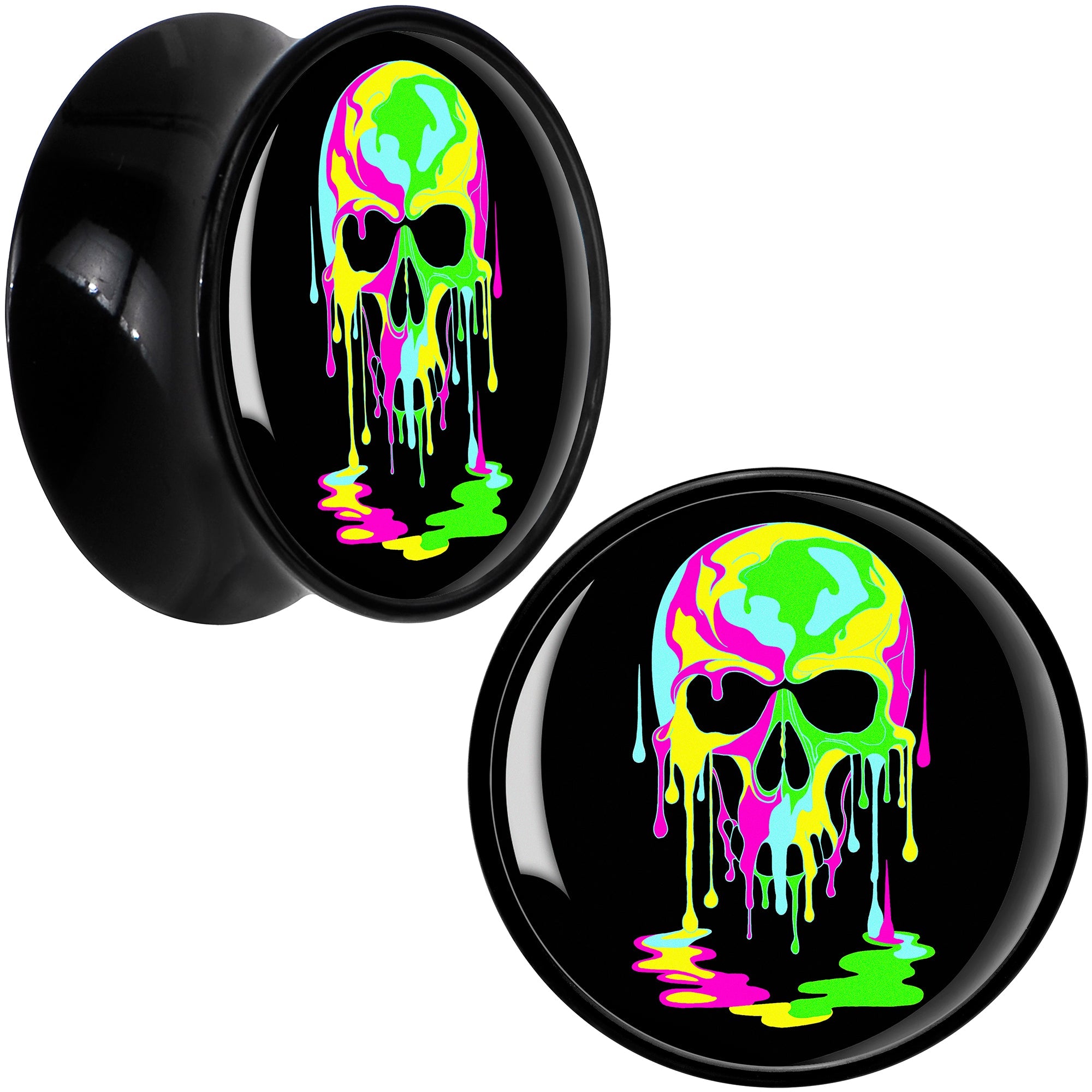 BodyCandy Ultra Bright Melting Skull Black Acrylic Saddle Plug Set by Onyx O — color detail