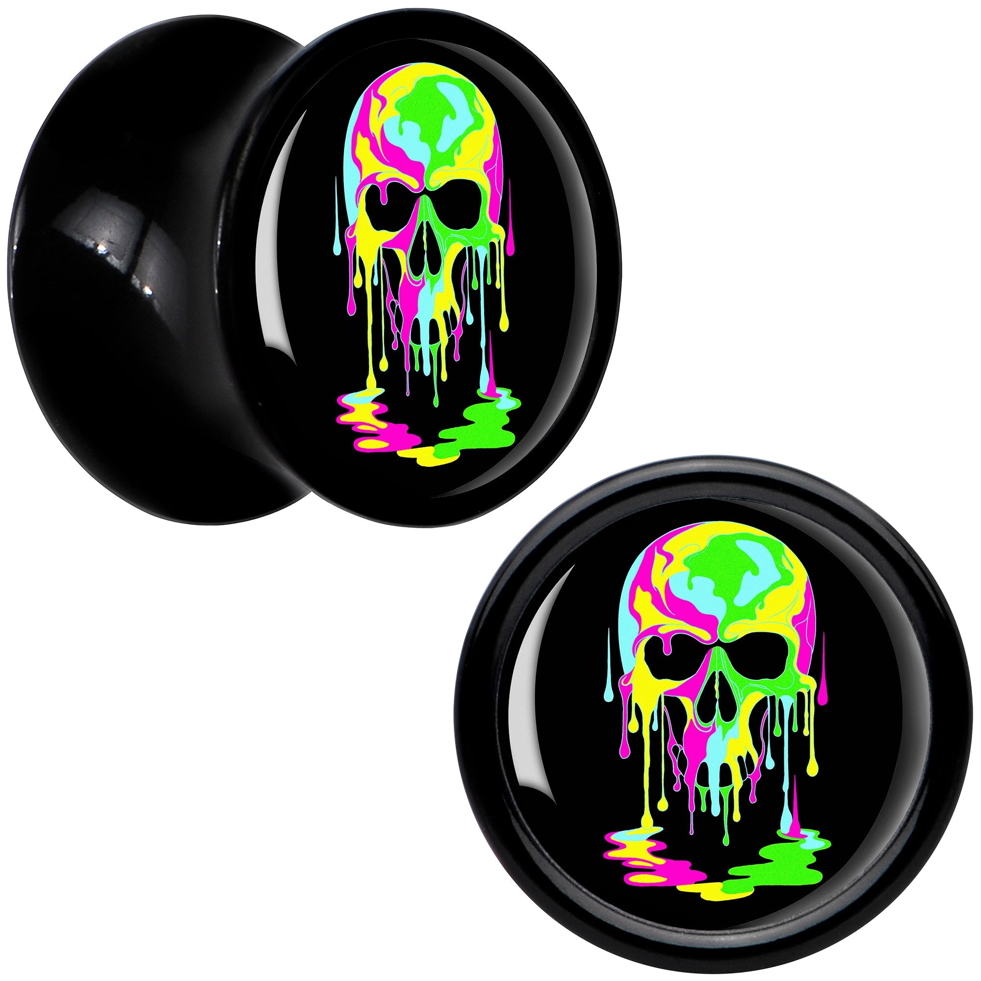 BodyCandy Ultra Bright Melting Skull Black Acrylic Saddle Plug Set by Onyx O — lifestyle context