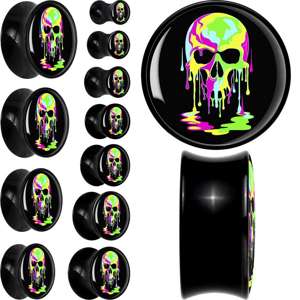 BodyCandy Ultra Bright Melting Skull Black Acrylic Saddle Plug Set by Onyx O — main product shot