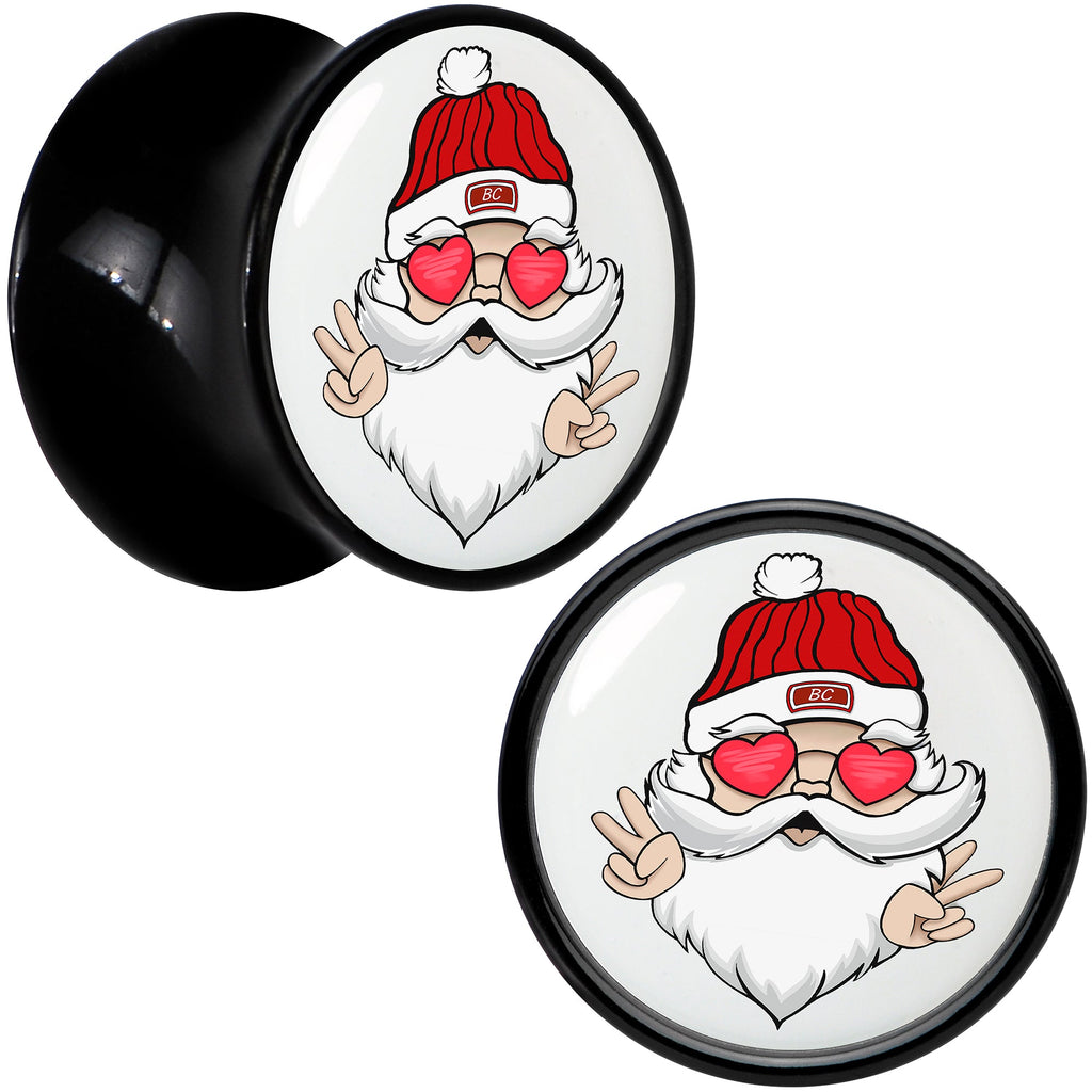BodyCandy Black Acrylic Christmas Peace Love Santa Double Flare Plug Set by Onyx O — size reference