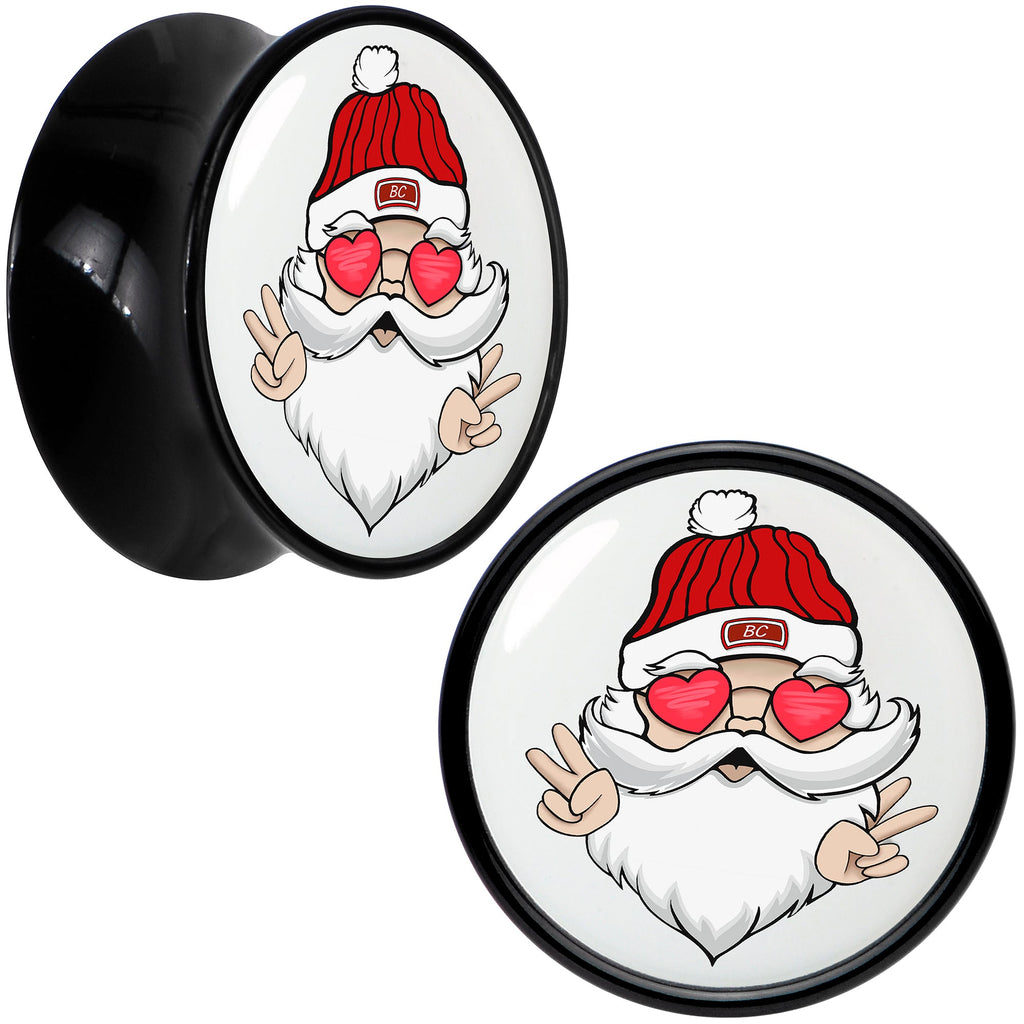 BodyCandy Black Acrylic Christmas Peace Love Santa Double Flare Plug Set by Onyx O — color detail