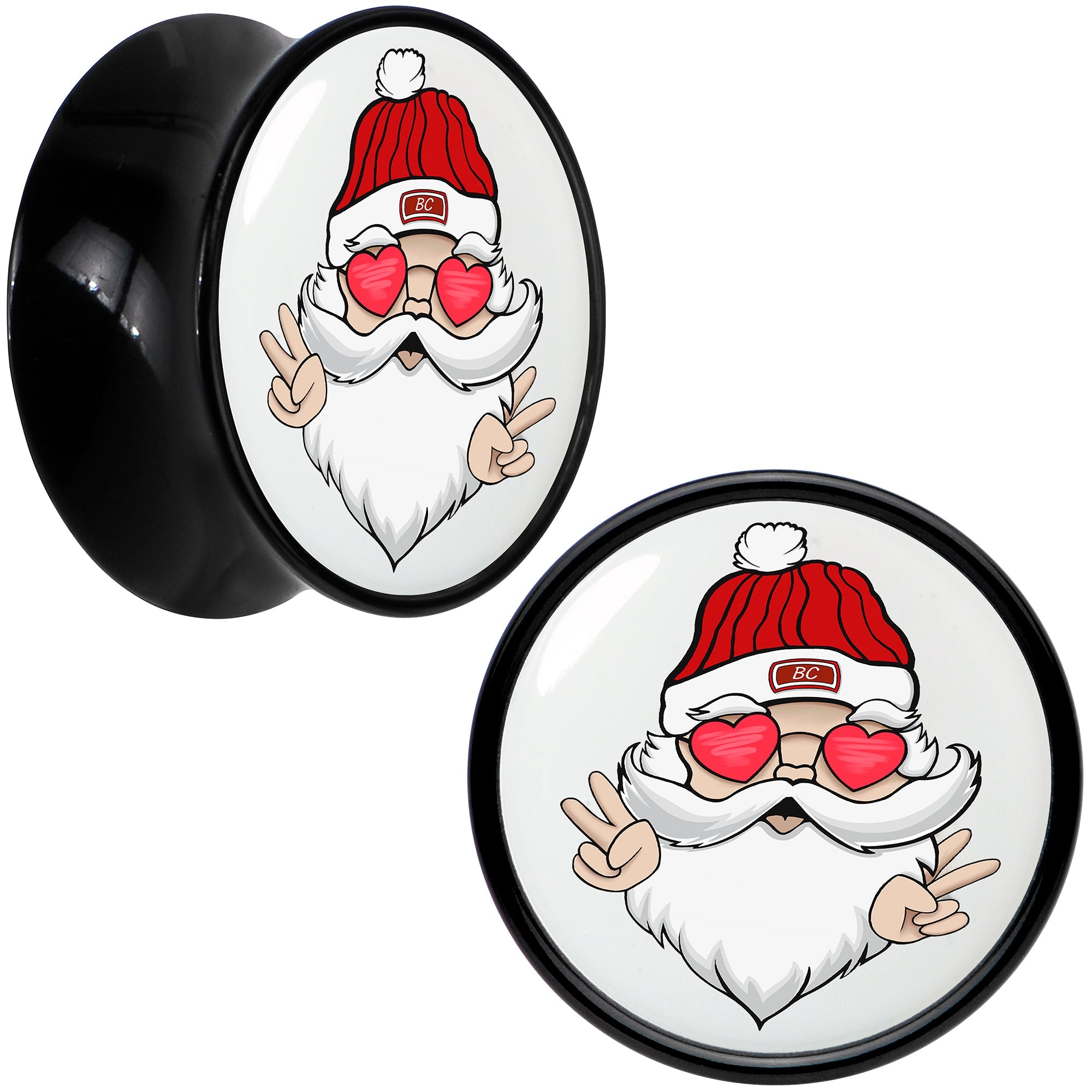 BodyCandy Black Acrylic Christmas Peace Love Santa Double Flare Plug Set by Onyx O — color detail