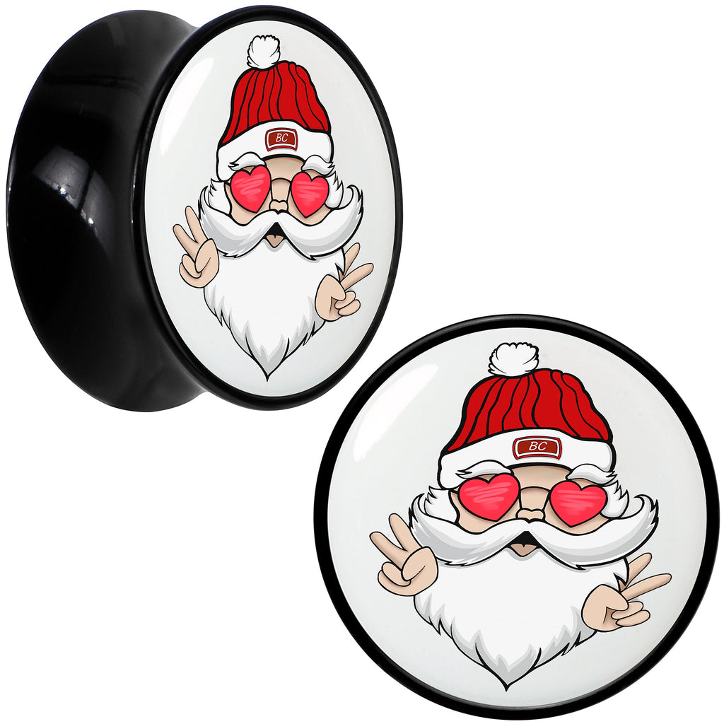 BodyCandy Black Acrylic Christmas Peace Love Santa Double Flare Plug Set by Onyx O — fabric or material detail