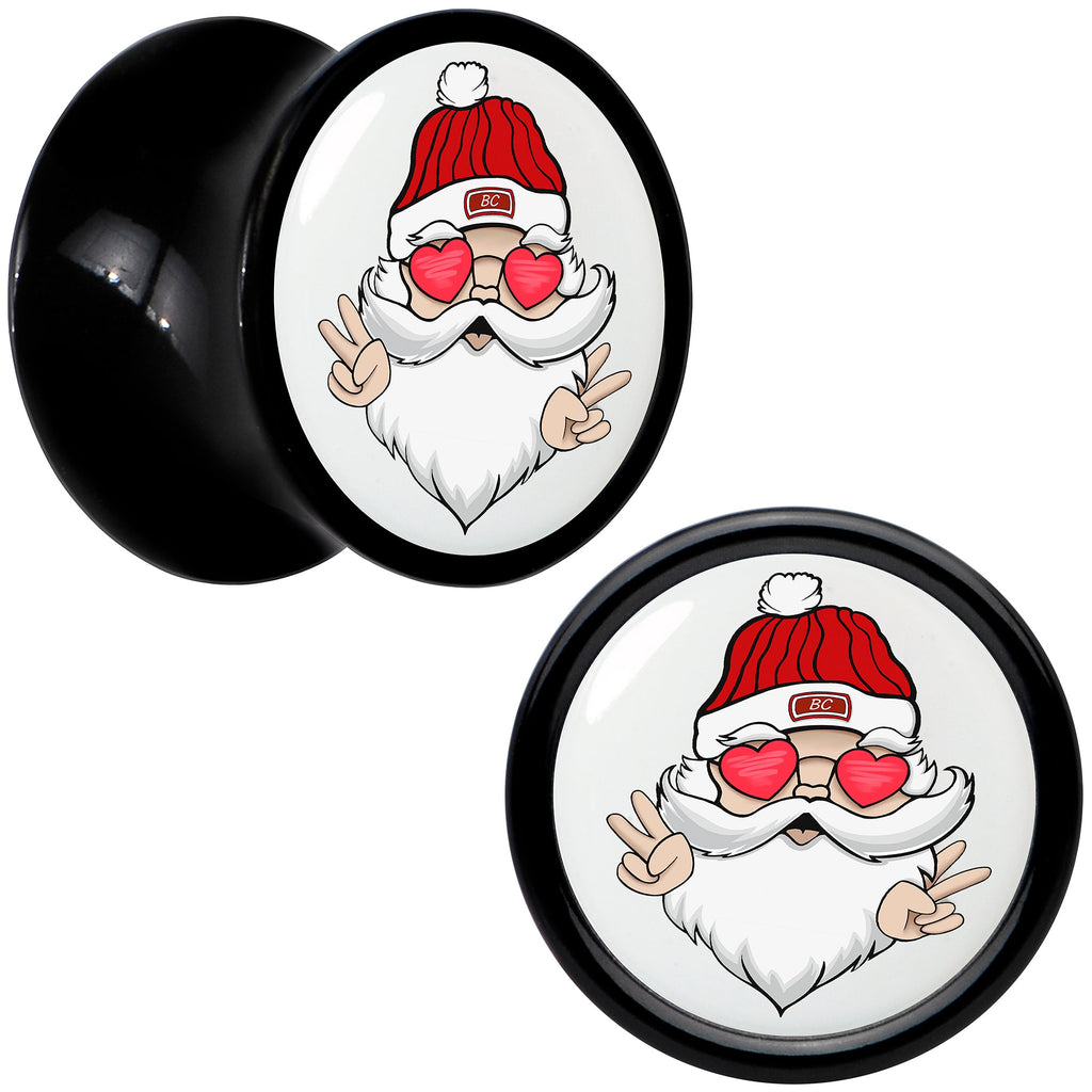 BodyCandy Black Acrylic Christmas Peace Love Santa Double Flare Plug Set by Onyx O — feature highlight