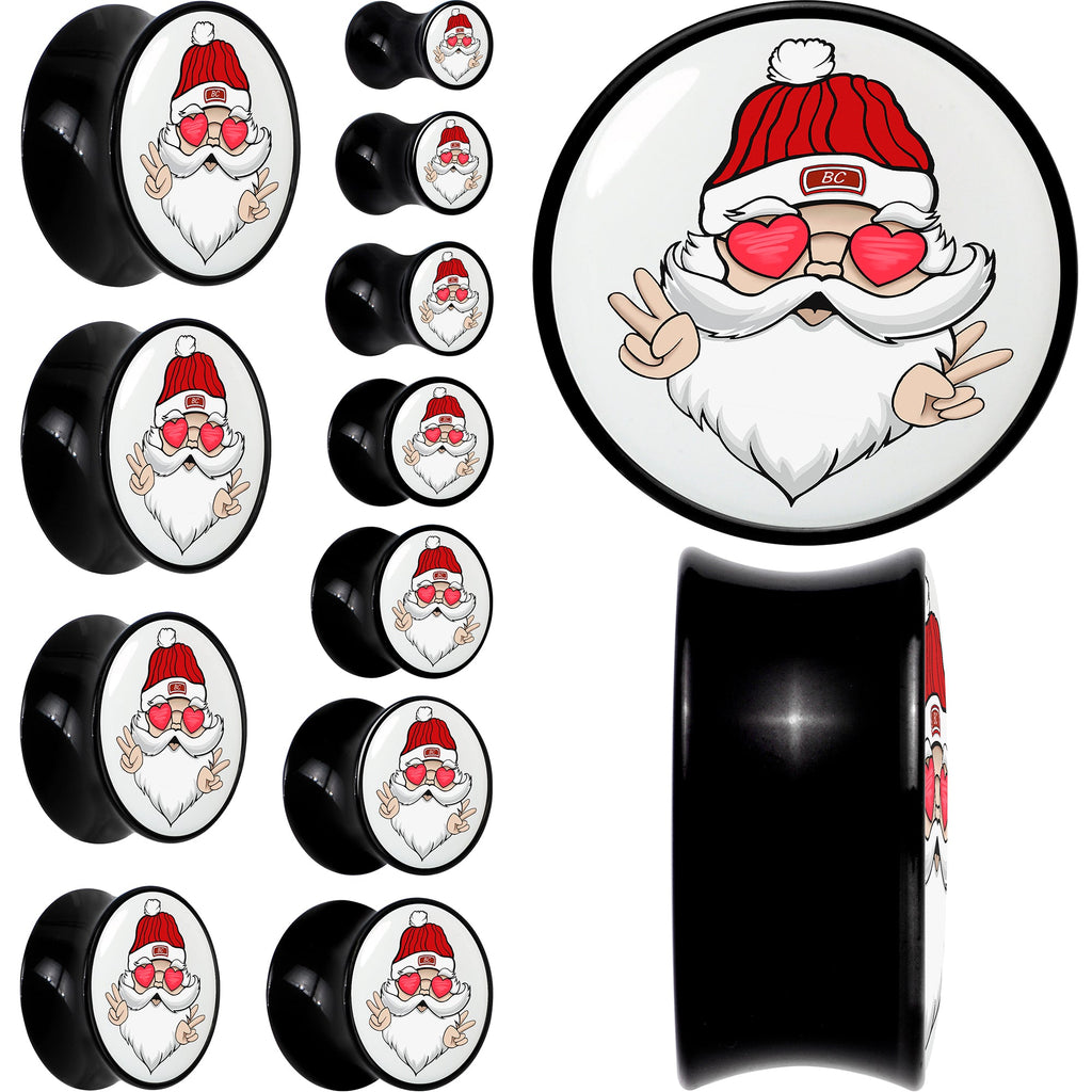 BodyCandy Black Acrylic Christmas Peace Love Santa Double Flare Plug Set by Onyx O — main product shot