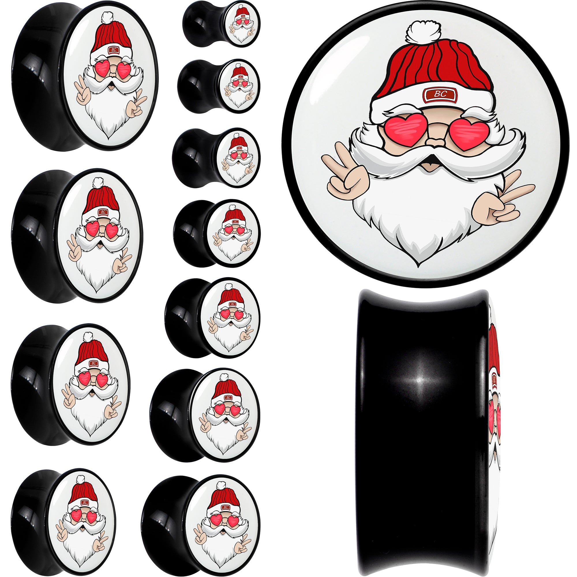 BodyCandy Black Acrylic Christmas Peace Love Santa Double Flare Plug Set by Onyx O — main product shot