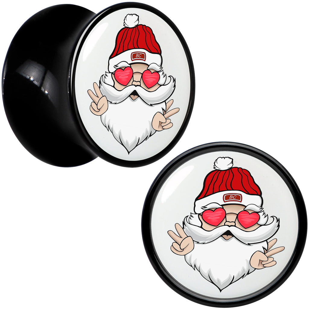 BodyCandy Black Acrylic Christmas Peace Love Santa Double Flare Plug Set by Onyx O — detail close-up