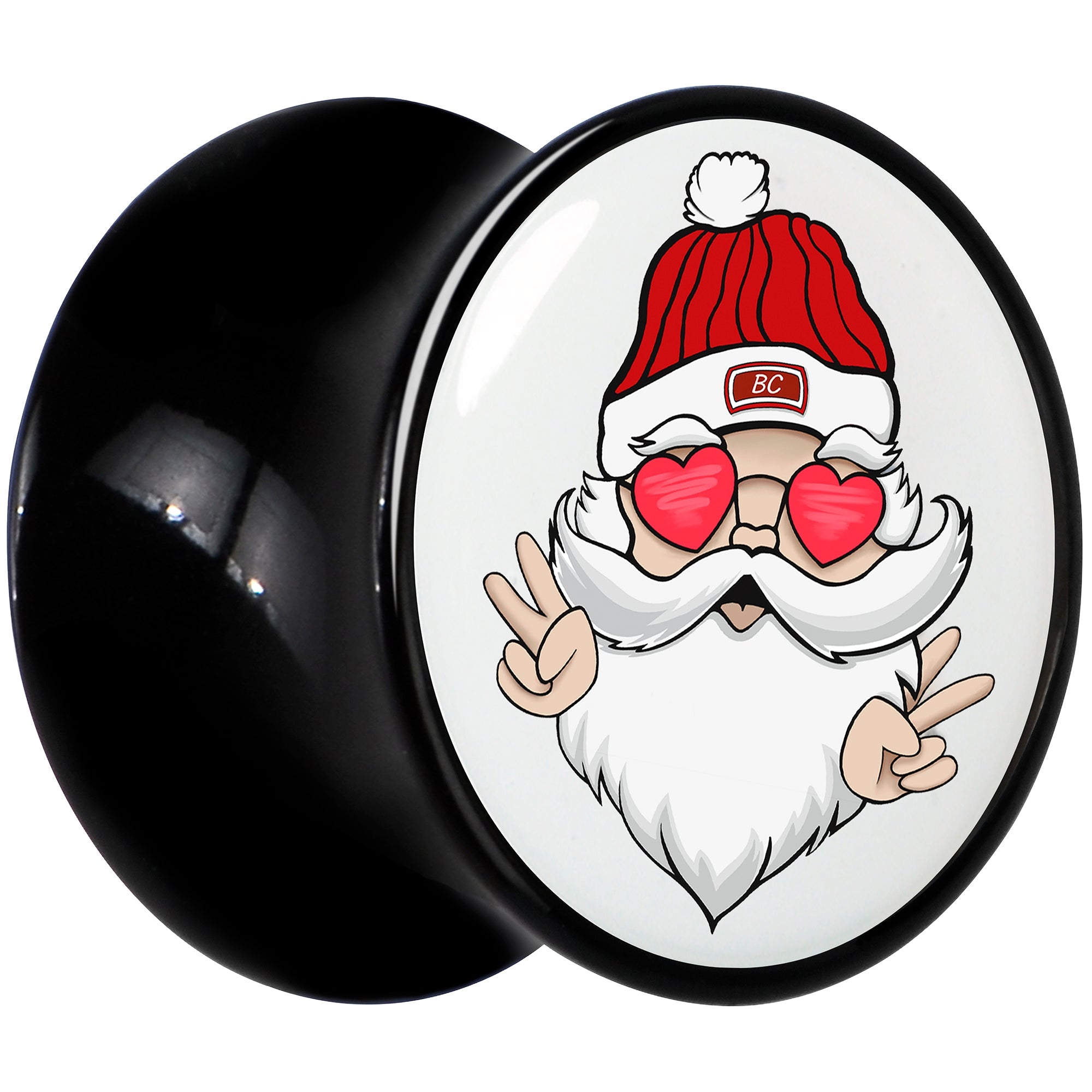 BodyCandy Black Acrylic Christmas Peace Love Santa Double Flare Plug Set by Onyx O — lifestyle context