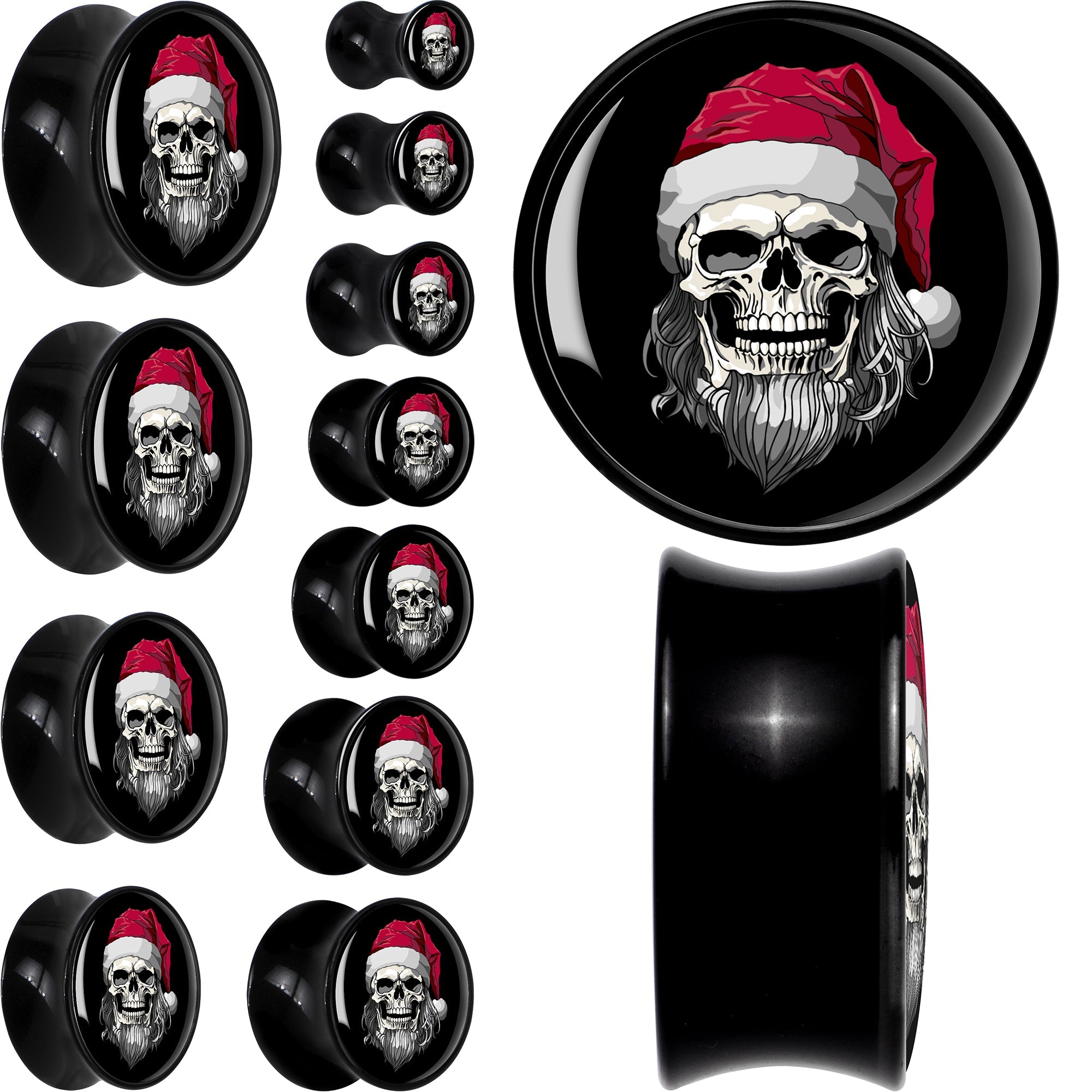BodyCandy Holiday Skeleton Santa Claus Black Acrylic Saddle Plug Set by Onyx O — main product shot