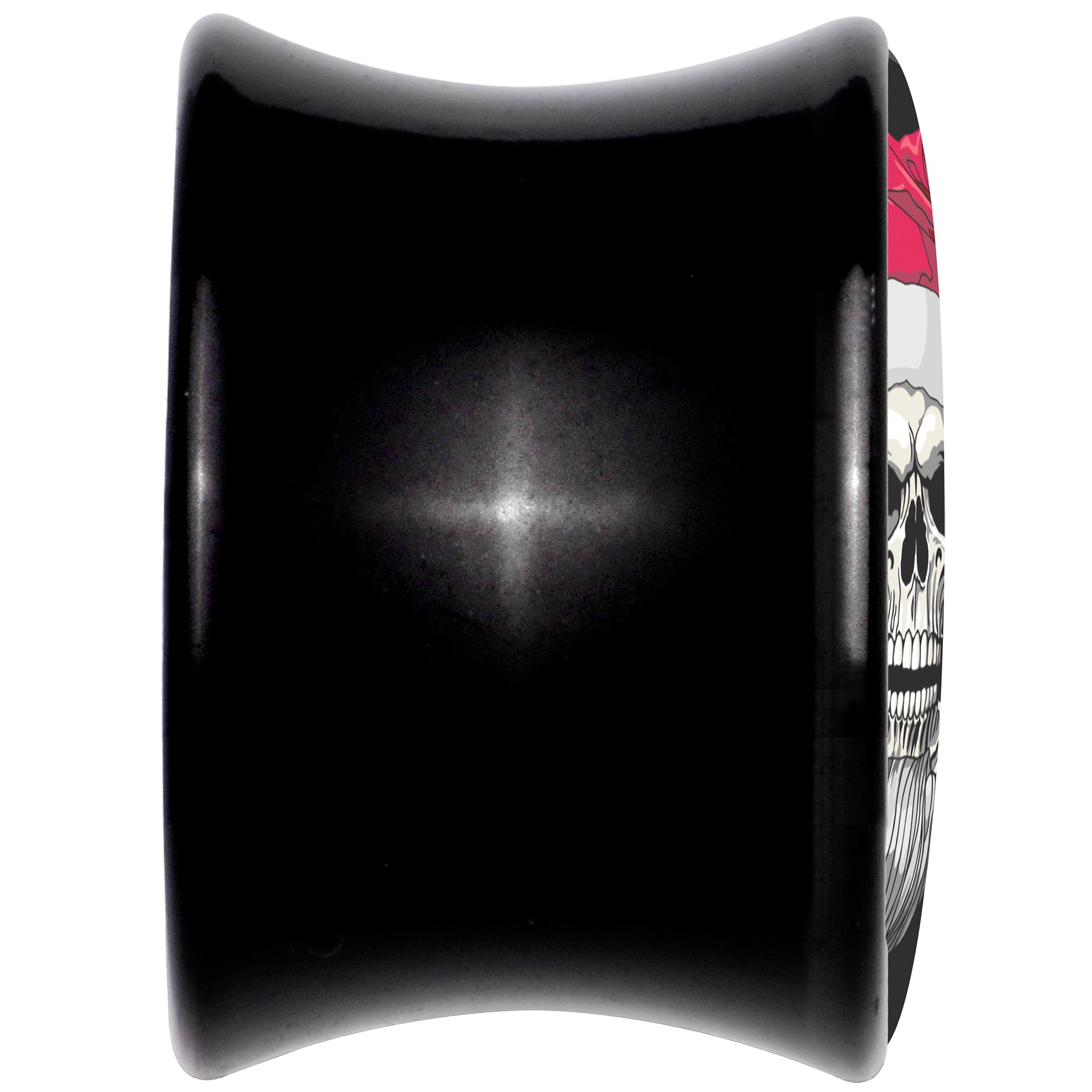 BodyCandy Holiday Skeleton Santa Claus Black Acrylic Saddle Plug Set by Onyx O — detail close-up