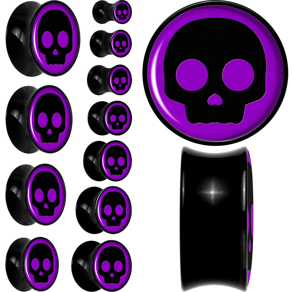 BodyCandy 0G Purple Black Simple Skull Black Acrylic Saddle Plug Set by Onyx O — main product shot