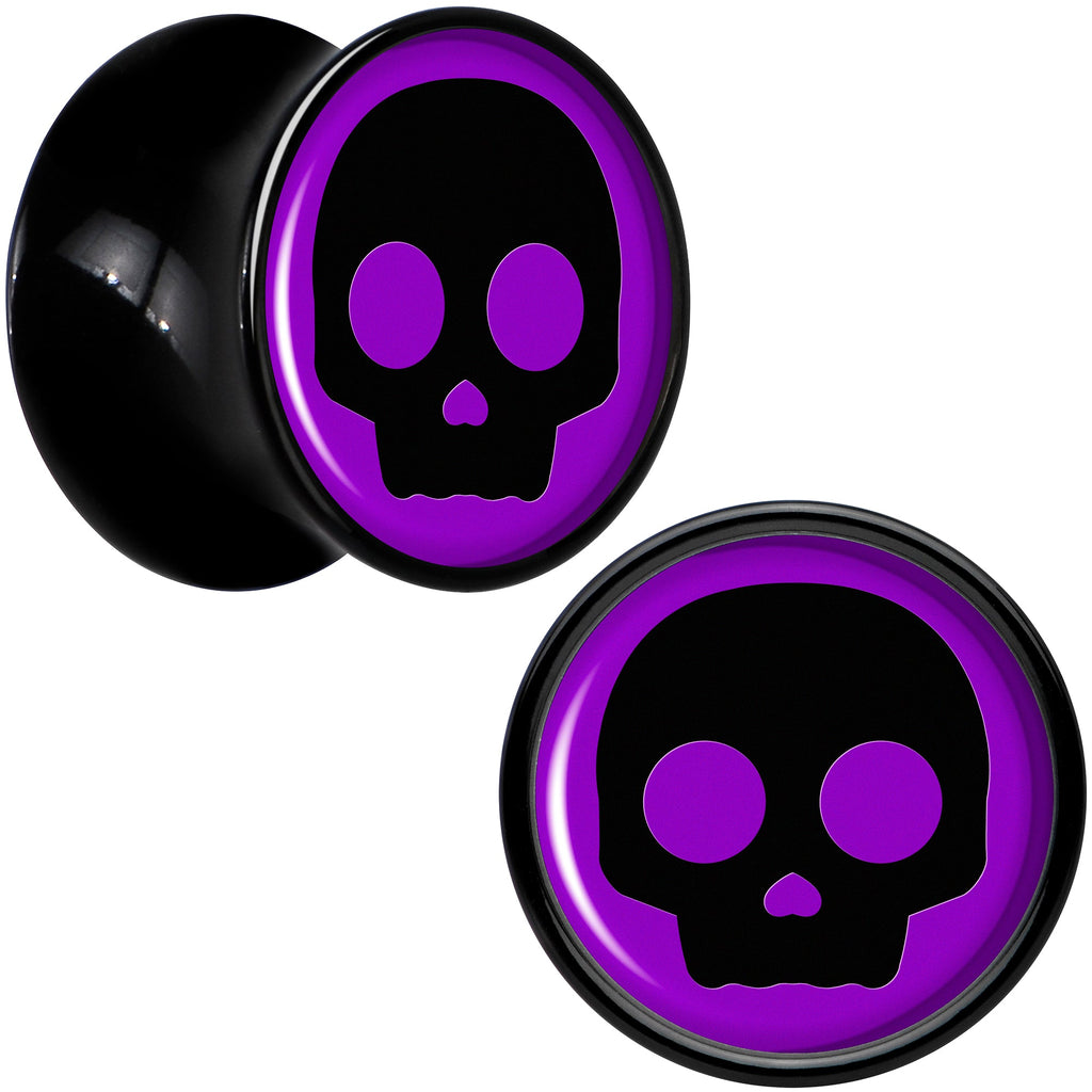 BodyCandy 0G Purple Black Simple Skull Black Acrylic Saddle Plug Set by Onyx O — detail close-up