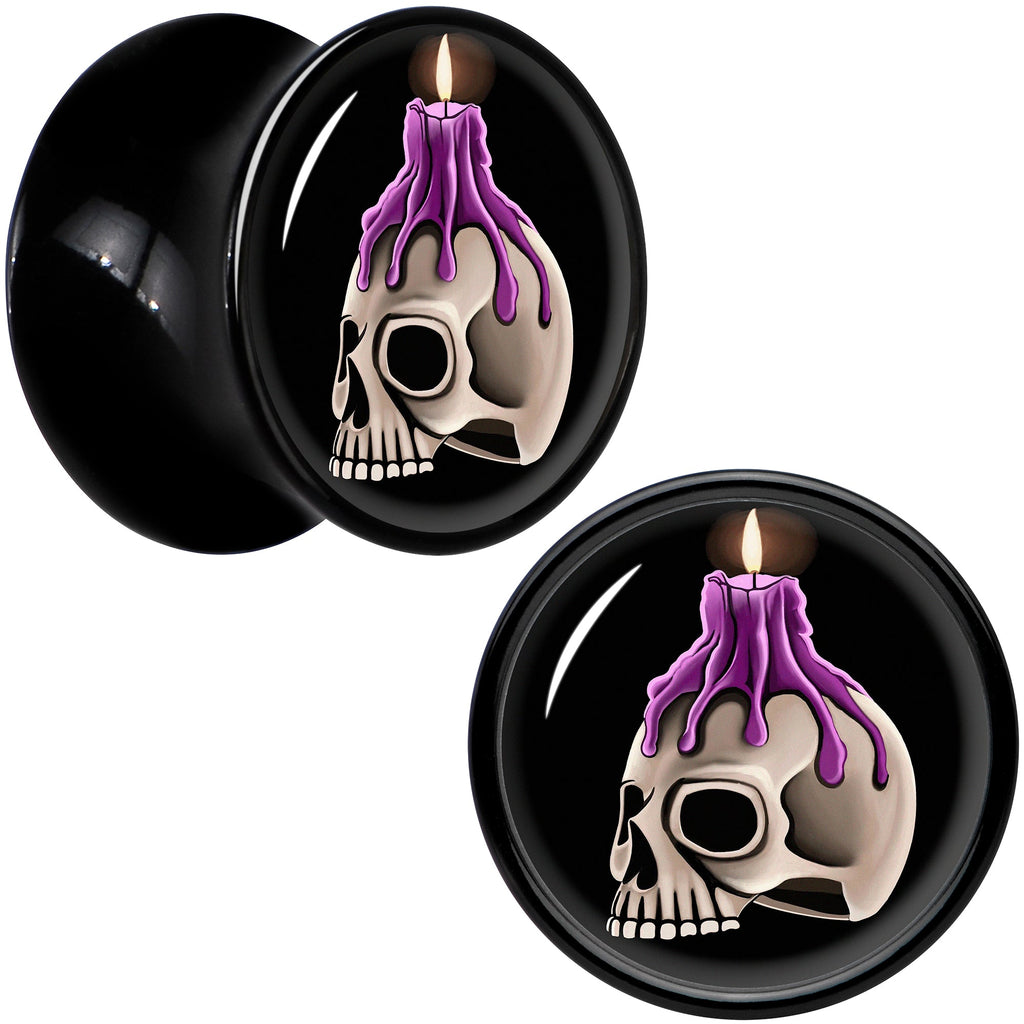 BodyCandy Black Acrylic Burning Skull Candle Double Flare Plug Set by Onyx O — in-use photo