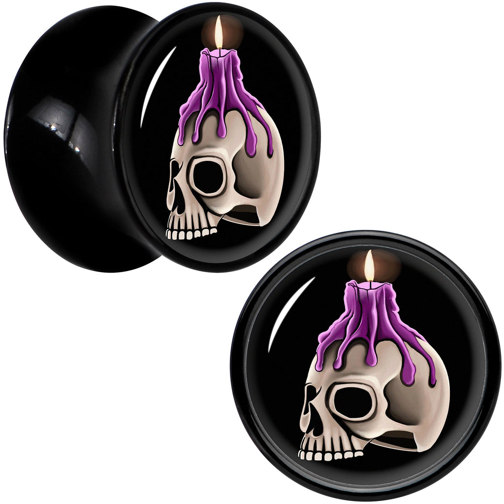 BodyCandy Black Acrylic Burning Skull Candle Double Flare Plug Set by Onyx O — size reference