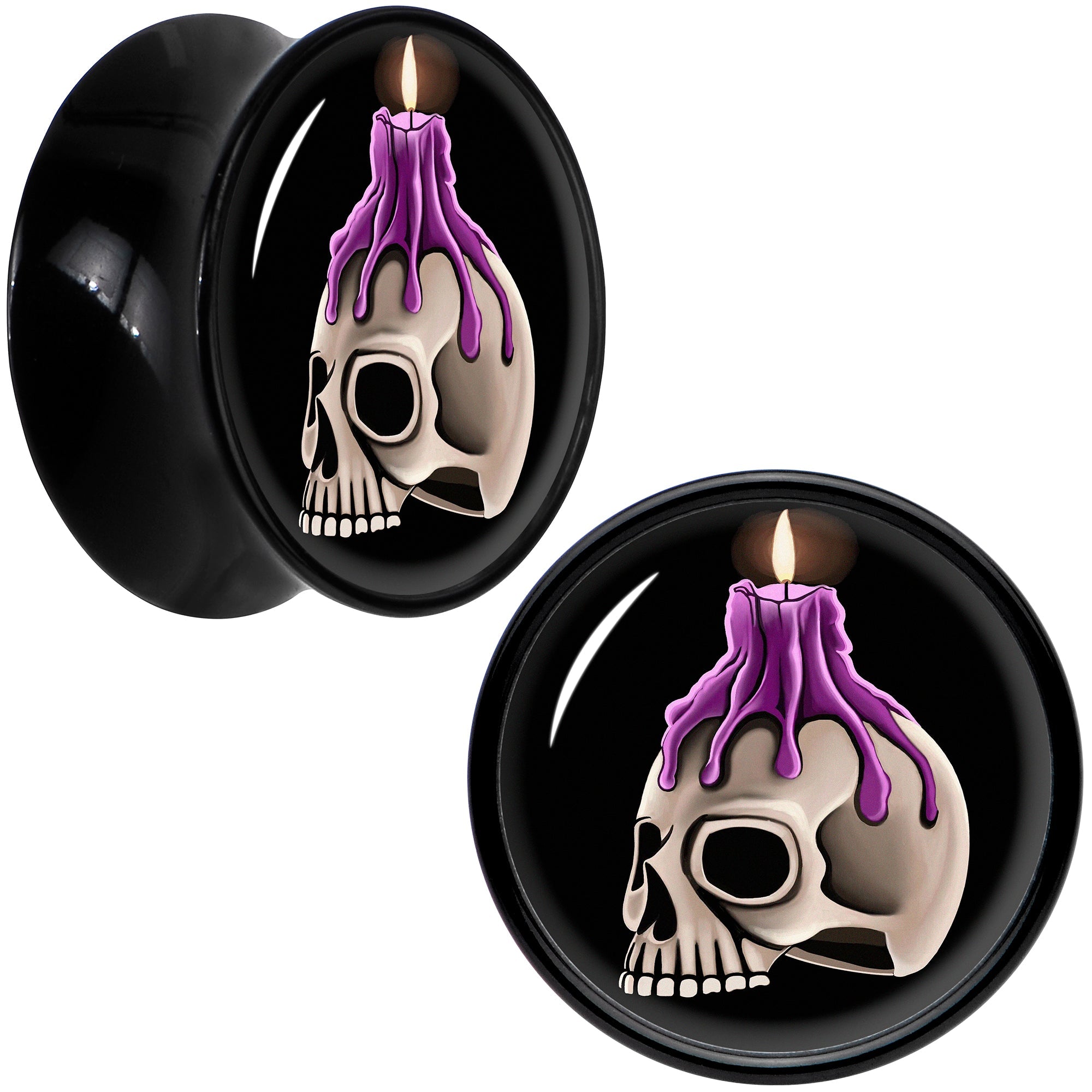 BodyCandy Black Acrylic Burning Skull Candle Double Flare Plug Set by Onyx O — color detail