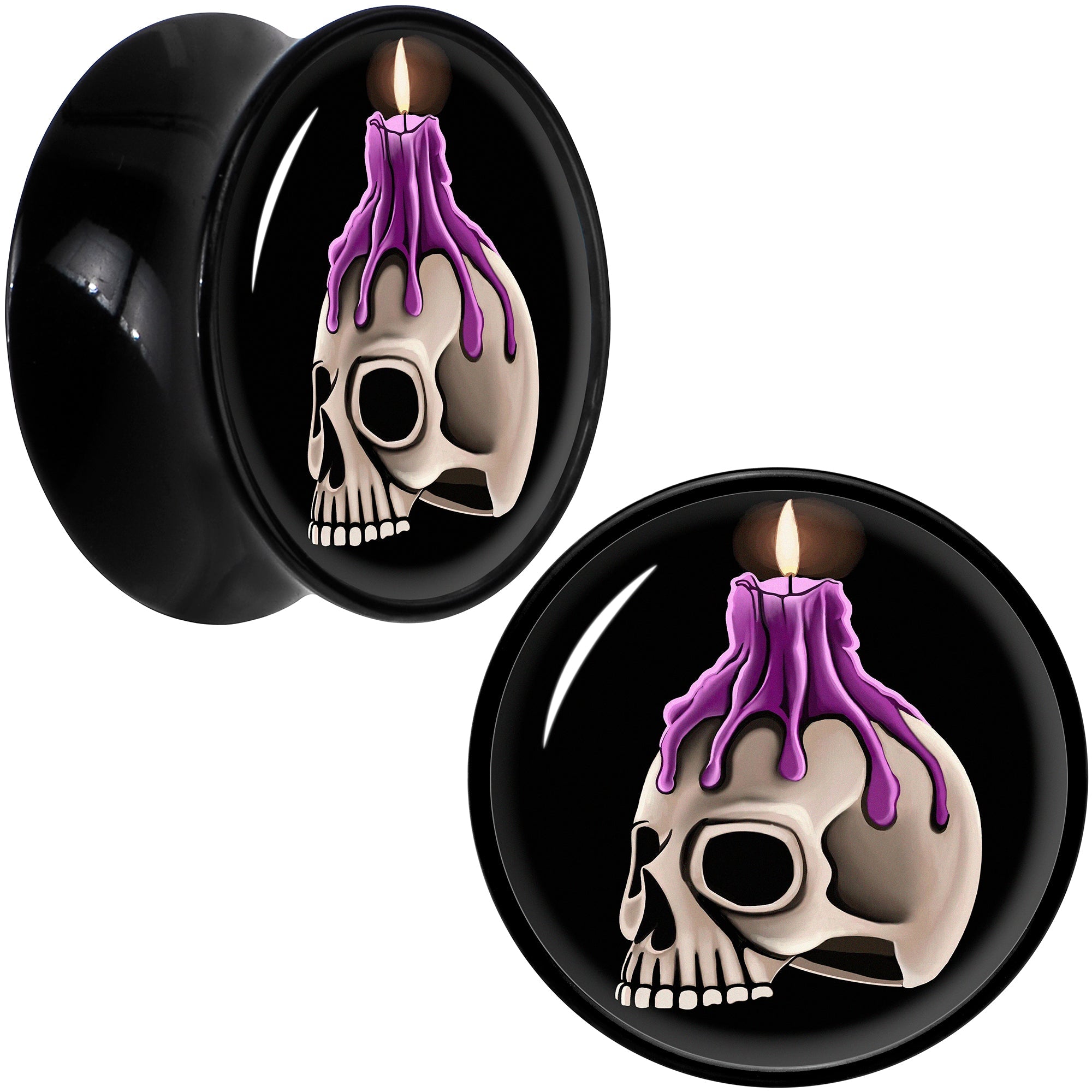 BodyCandy Black Acrylic Burning Skull Candle Double Flare Plug Set by Onyx O — comparison shot