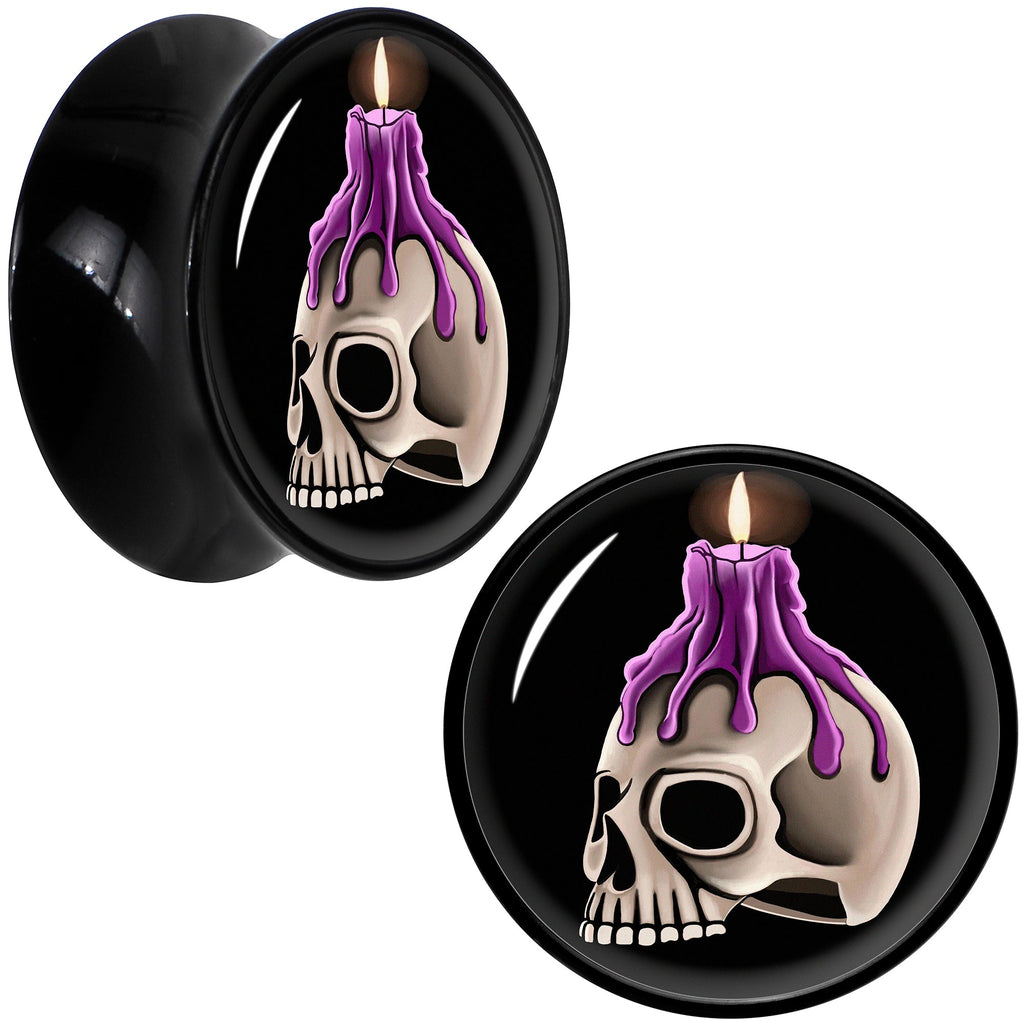 BodyCandy Black Acrylic Burning Skull Candle Double Flare Plug Set by Onyx O — fabric or material detail