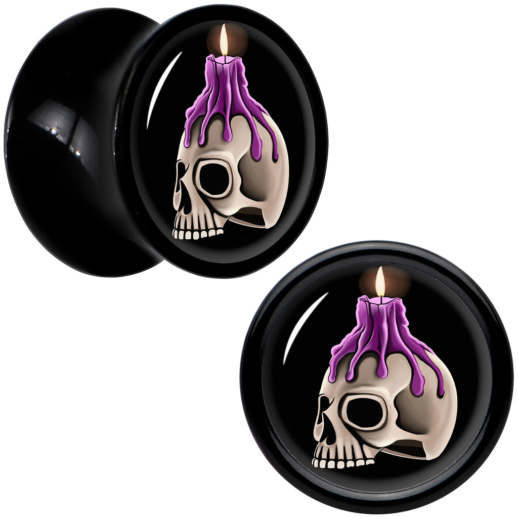 BodyCandy Black Acrylic Burning Skull Candle Double Flare Plug Set by Onyx O — feature highlight