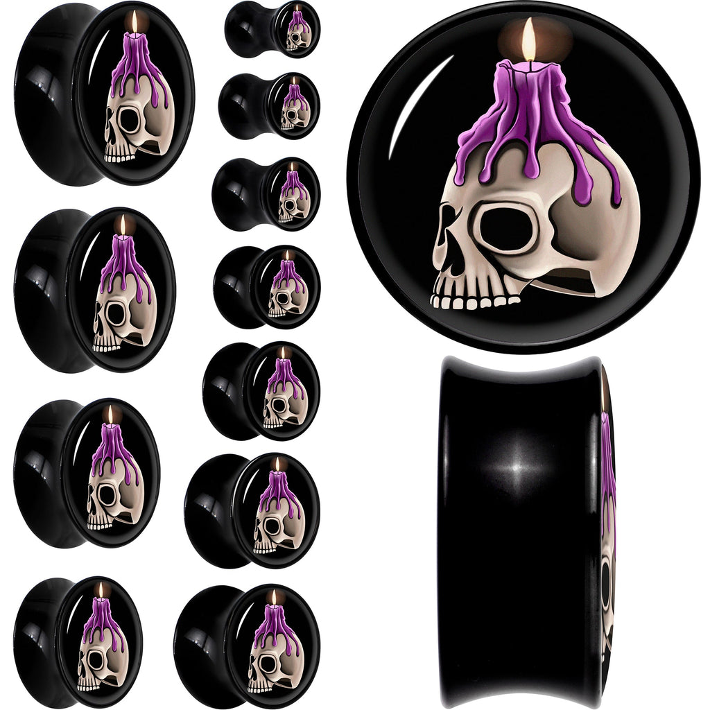 BodyCandy Black Acrylic Burning Skull Candle Double Flare Plug Set by Onyx O — main product shot