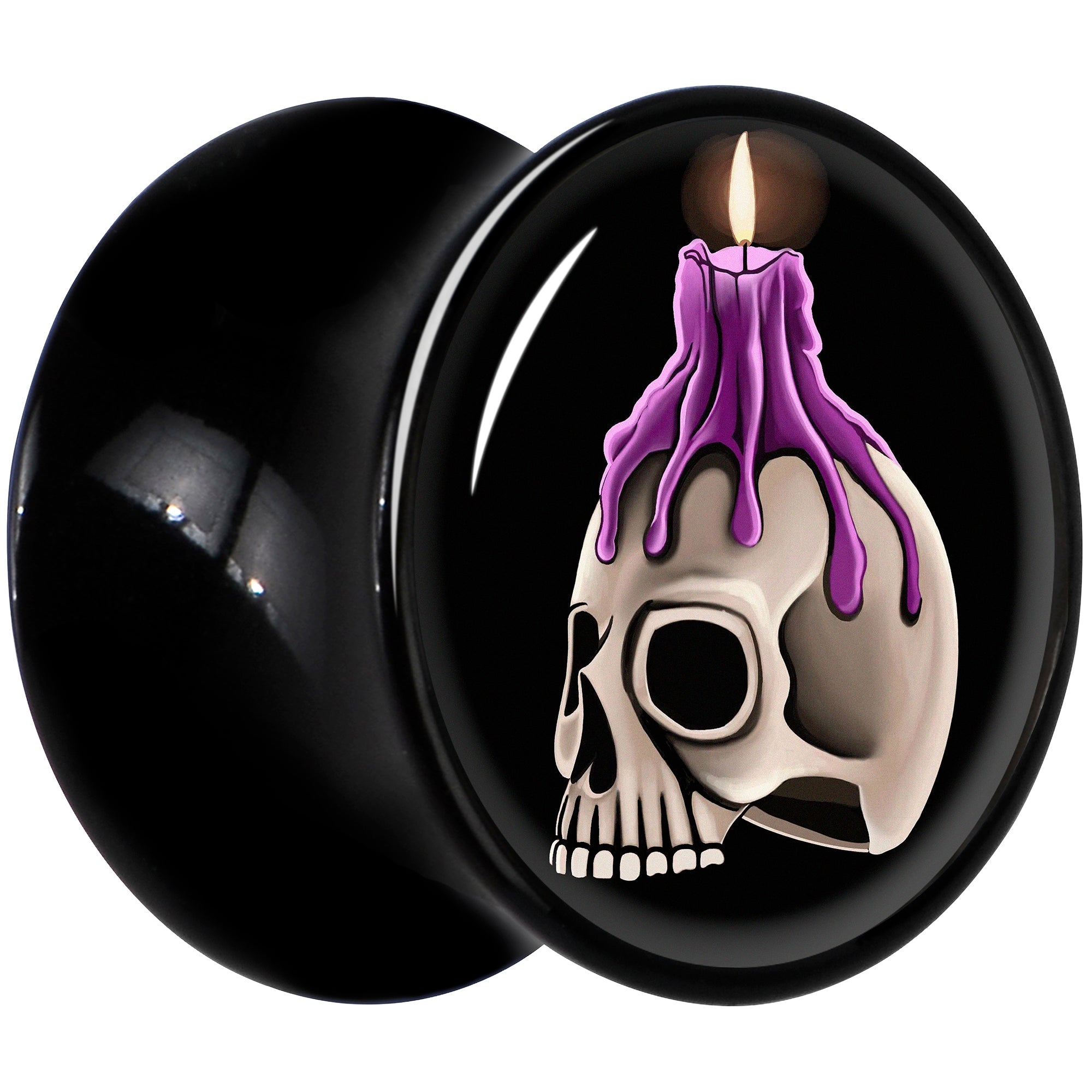 BodyCandy Black Acrylic Burning Skull Candle Double Flare Plug Set by Onyx O — lifestyle context