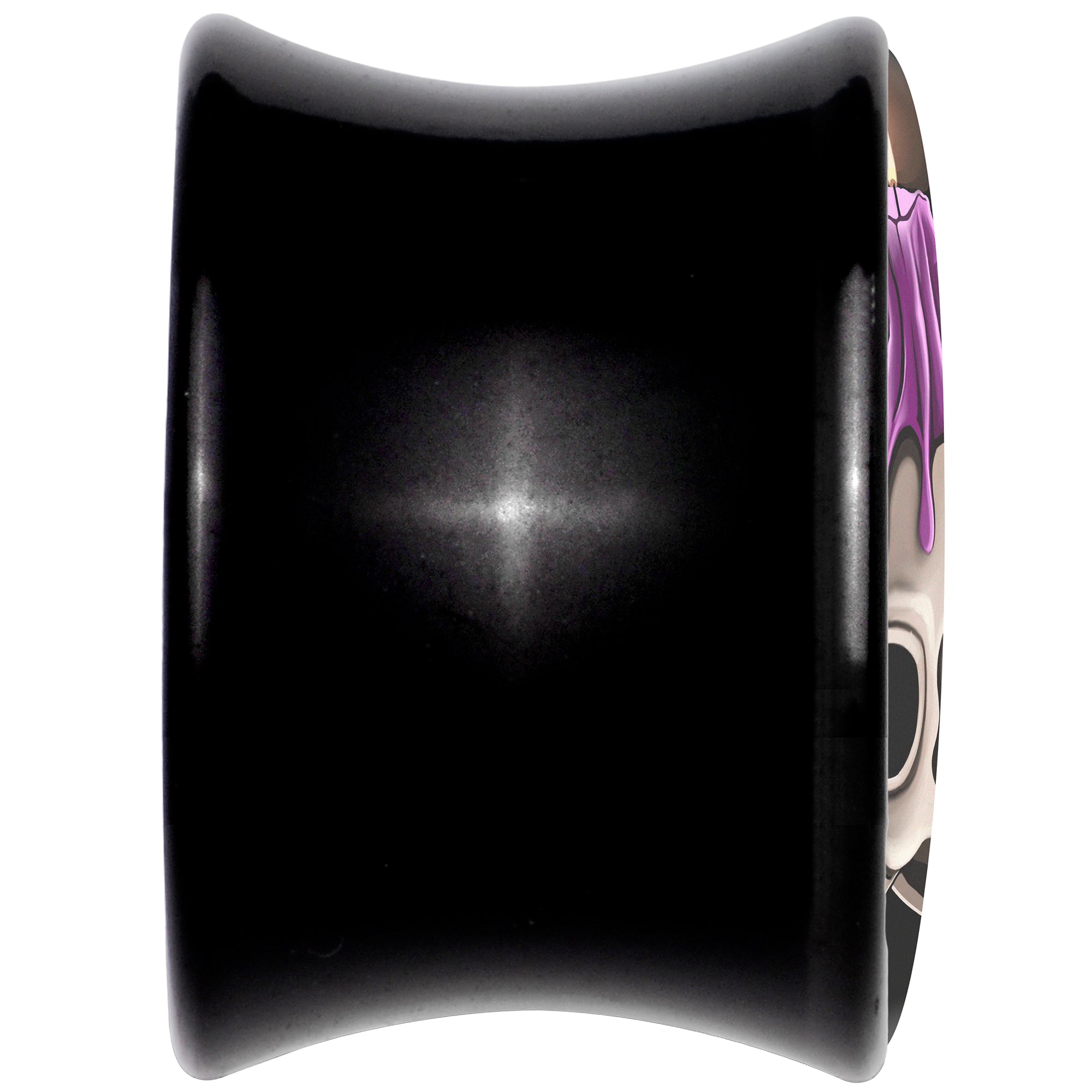 BodyCandy Black Acrylic Burning Skull Candle Double Flare Plug Set by Onyx O — back view