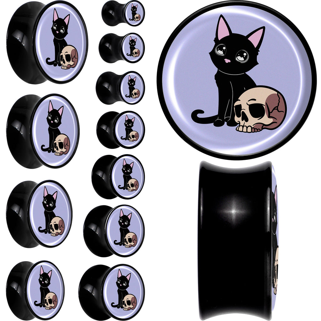 BodyCandy 0G Skull Cat Black Acrylic Saddle Plug Set by Onyx O — main product shot