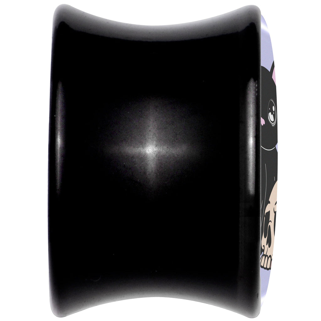 BodyCandy 0G Skull Cat Black Acrylic Saddle Plug Set by Onyx O — back view