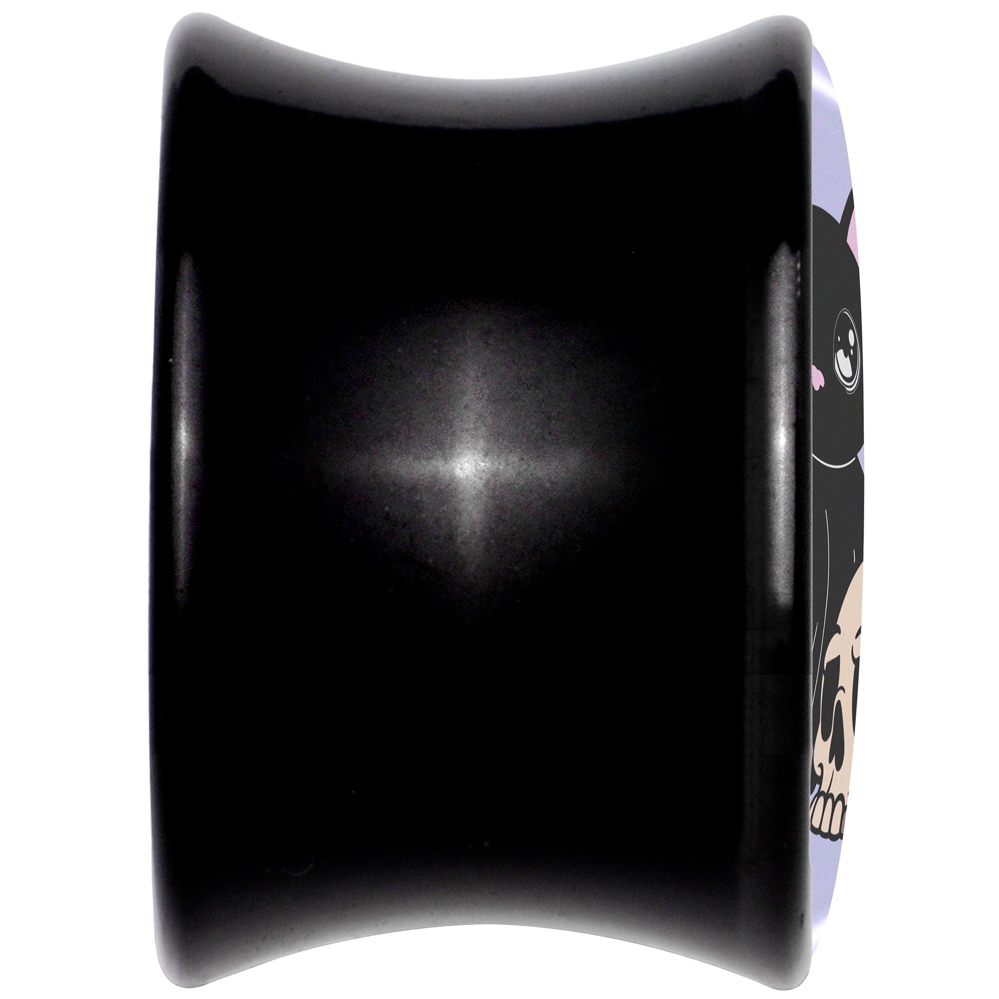 BodyCandy 0G Skull Cat Black Acrylic Saddle Plug Set by Onyx O — back view