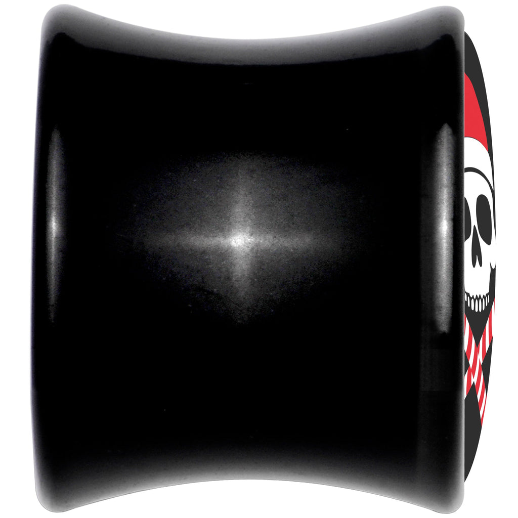 BodyCandy Santa Pirate Candy Cane Skull Black Acrylic Saddle Plug Set by Onyx O — detail close-up