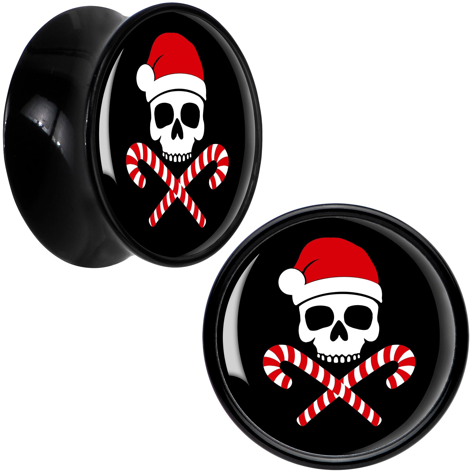 BodyCandy Santa Pirate Candy Cane Skull Black Acrylic Saddle Plug Set by Onyx O — in-use photo