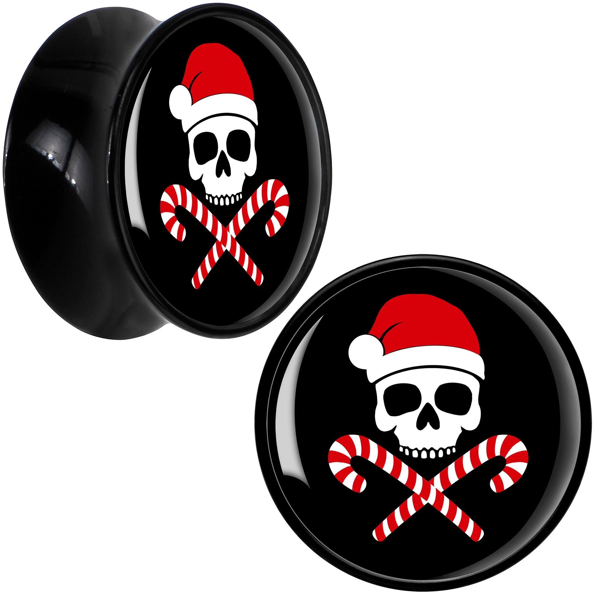BodyCandy Santa Pirate Candy Cane Skull Black Acrylic Saddle Plug Set by Onyx O — color detail