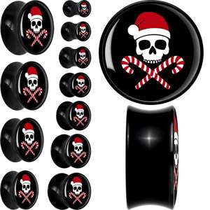 BodyCandy Santa Pirate Candy Cane Skull Black Acrylic Saddle Plug Set by Onyx O — main product shot