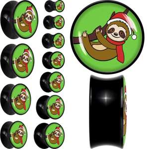 BodyCandy Holiday Santa Sloth Black Acrylic Saddle Plug Set by Onyx O — main product shot