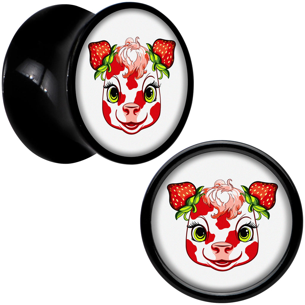 BodyCandy Stawberry Cow Black Acrylic Saddle Plug Set 8mm to 20mm by Onyx O — in-use photo