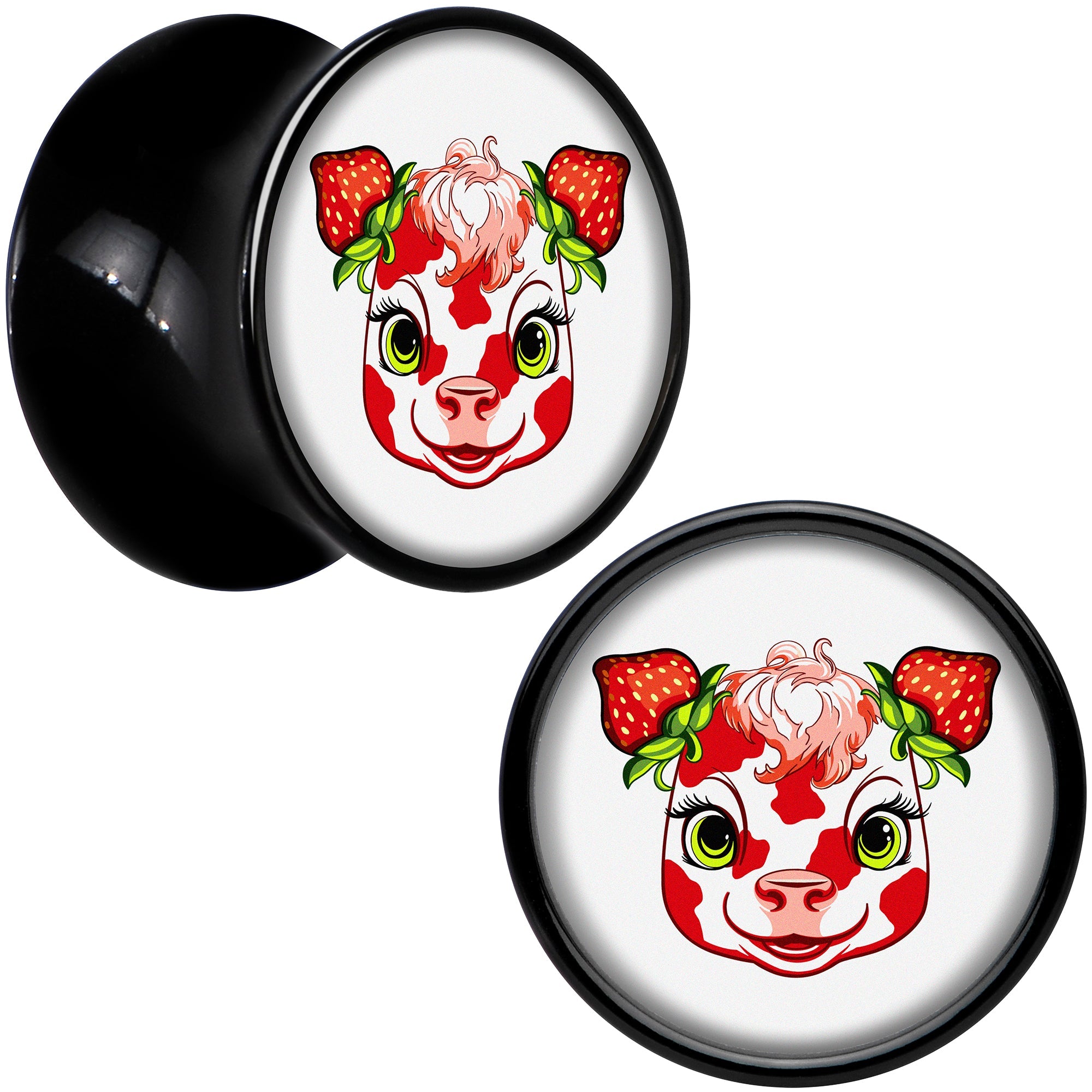 BodyCandy Stawberry Cow Black Acrylic Saddle Plug Set 8mm to 20mm by Onyx O — size reference