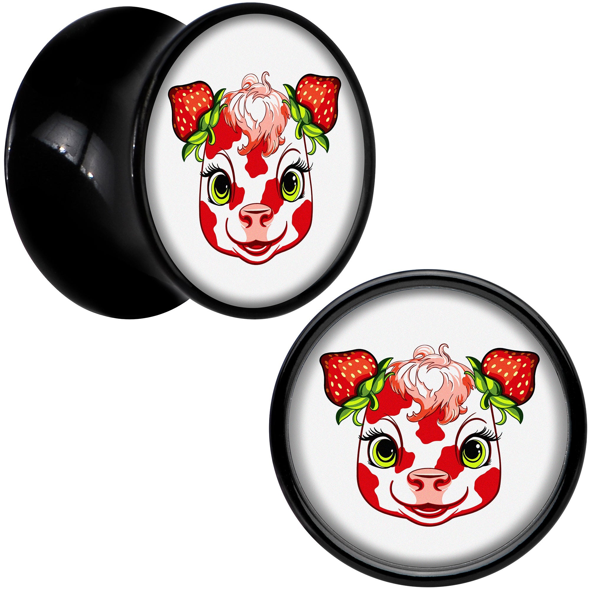 BodyCandy Stawberry Cow Black Acrylic Saddle Plug Set 8mm to 20mm by Onyx O — color detail
